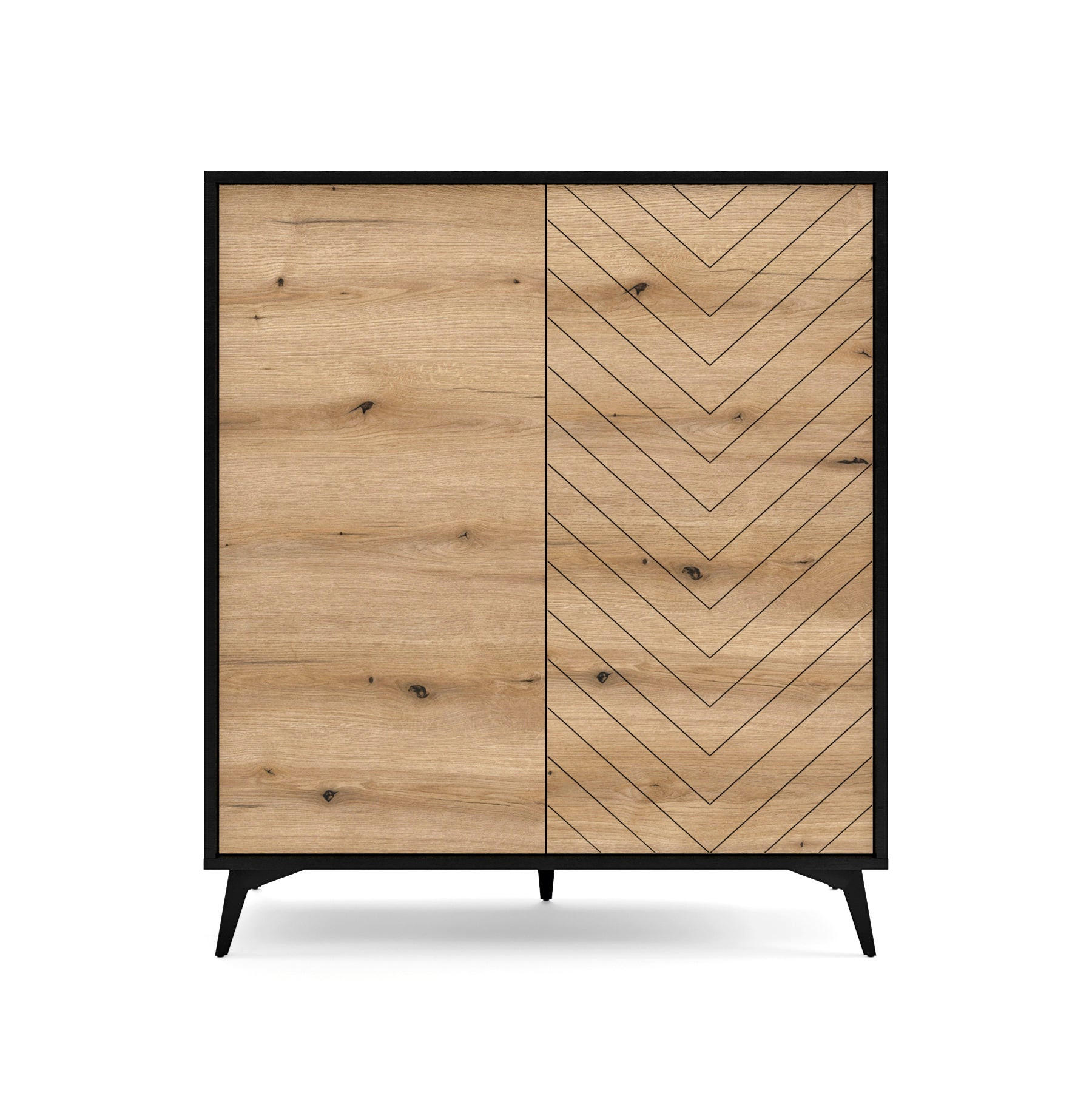 HIGHBOARD Boulia Schwarz mit Fischgrätfronten in Eiche 104 cm - Schwarz, Holzwerkstoff/Metall (104/119/39cm) - Selsey