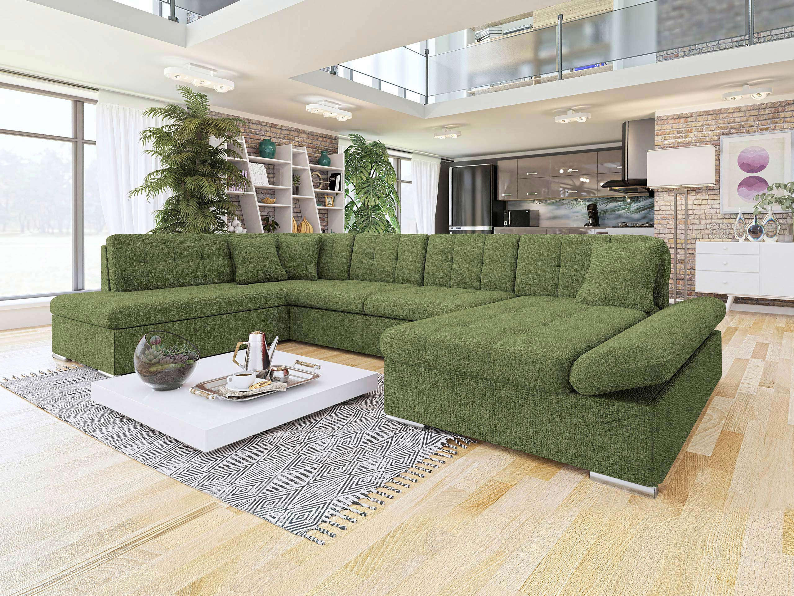 ECKSOFA Bergen Premium, Seite: Rechts - Silberfarben/Olivgrün, Holz/Textil (345/76/205cm) - MIRJAN24