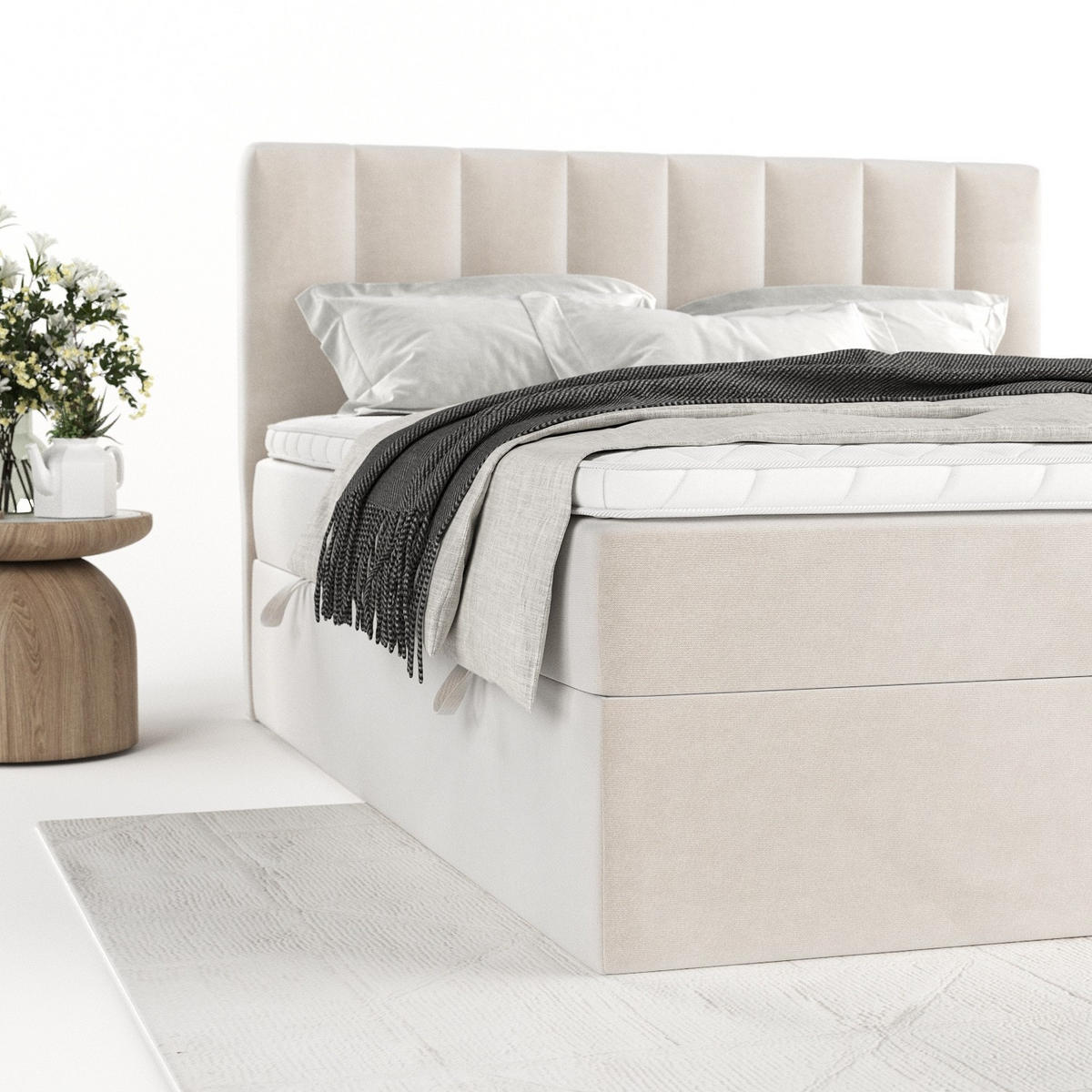 BOXBETT Bari 200/200 cm Creme im Paros Stoff - Creme, Holz/Holzwerkstoff (200/200cm) - AltaBeds