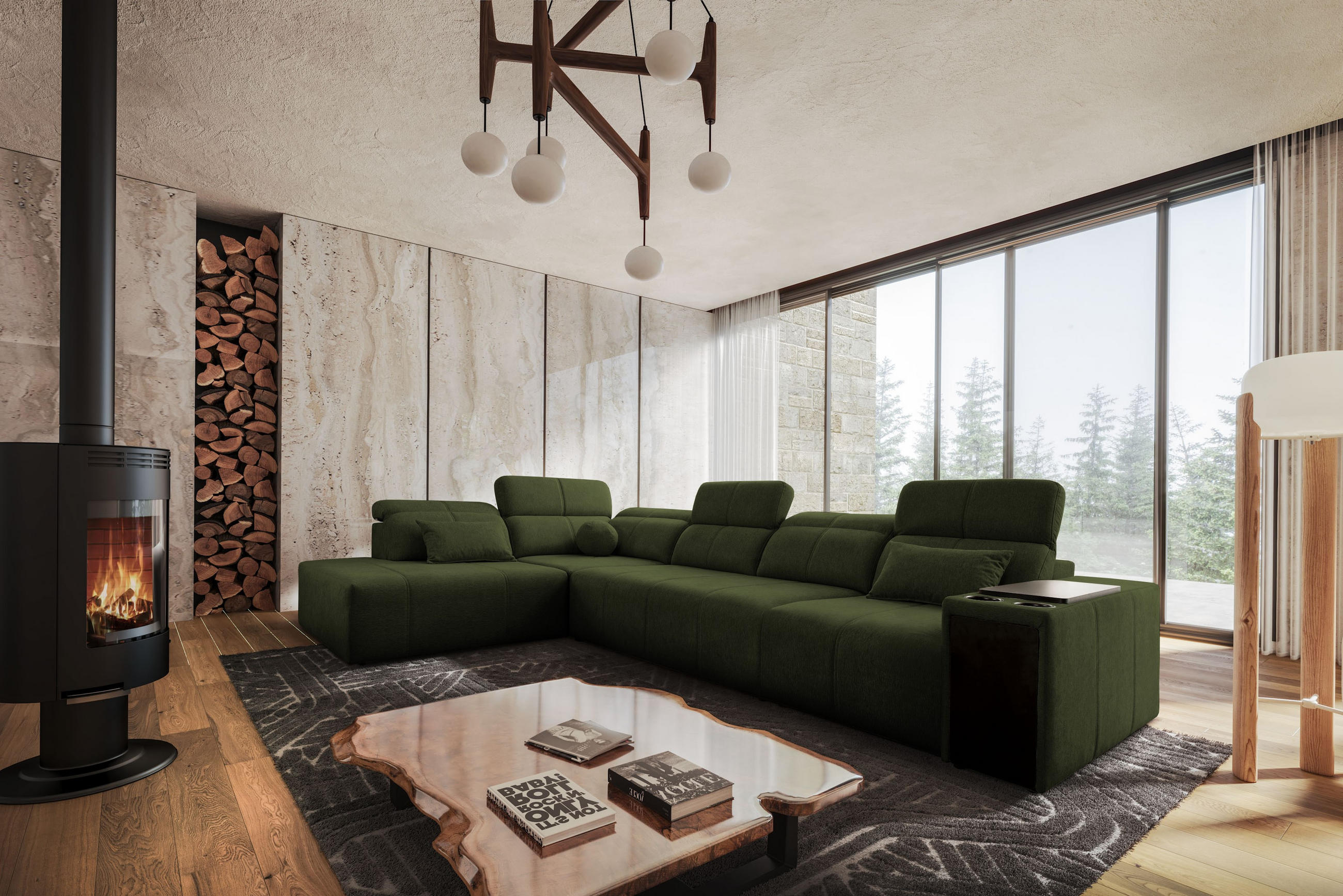 ECKSOFA L-Form Mindy XI Mit Schlaffunktion Und Verstellbarer Rückenlehne Stoff Verita Dunkelgrün Links - Dunkelgrün, Holz/Textil (230/350cm) - Kaiser Möbel