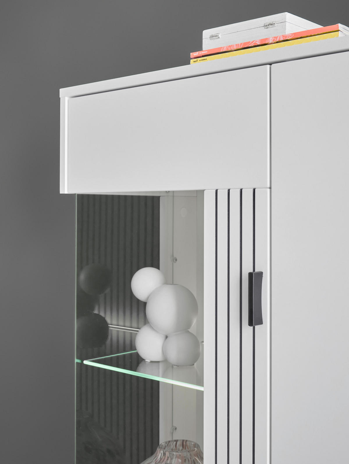 VITRINE weiß matt, Highboard 75 x 125 cm mit Soft-Close - Schwarz/Weiß, Glas/Holzwerkstoff (75/125/38cm) - Furn.Design