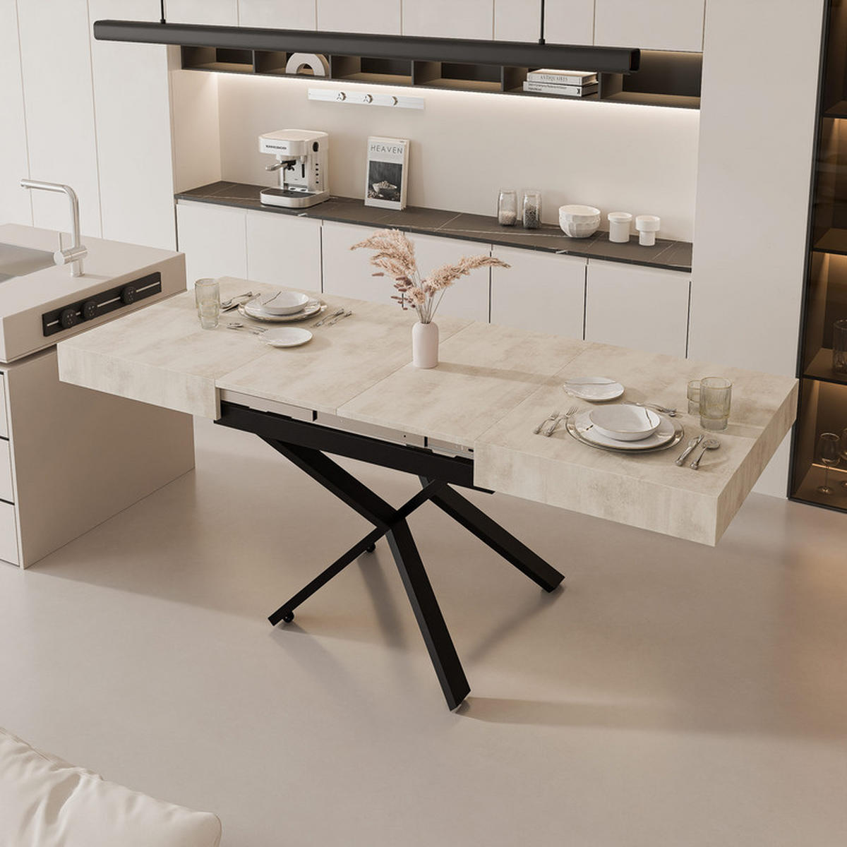 COUCHTISCH SANELLE X ausziehbar mit Liftfunktion, 120/80/76 cm Schwarz / Weiß - Schwarz/Weiß, Holzwerkstoff/Metall (120/80/27cm) - Idohome