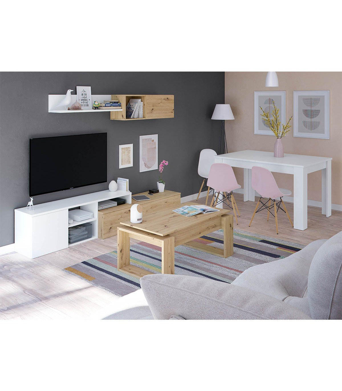 DESIGN Couchtisch mit hochklappbarer Tischplatte L102 cm - Ciara - Eiche Artisan, Holzwerkstoff (102/50/43cm) - Calicosy