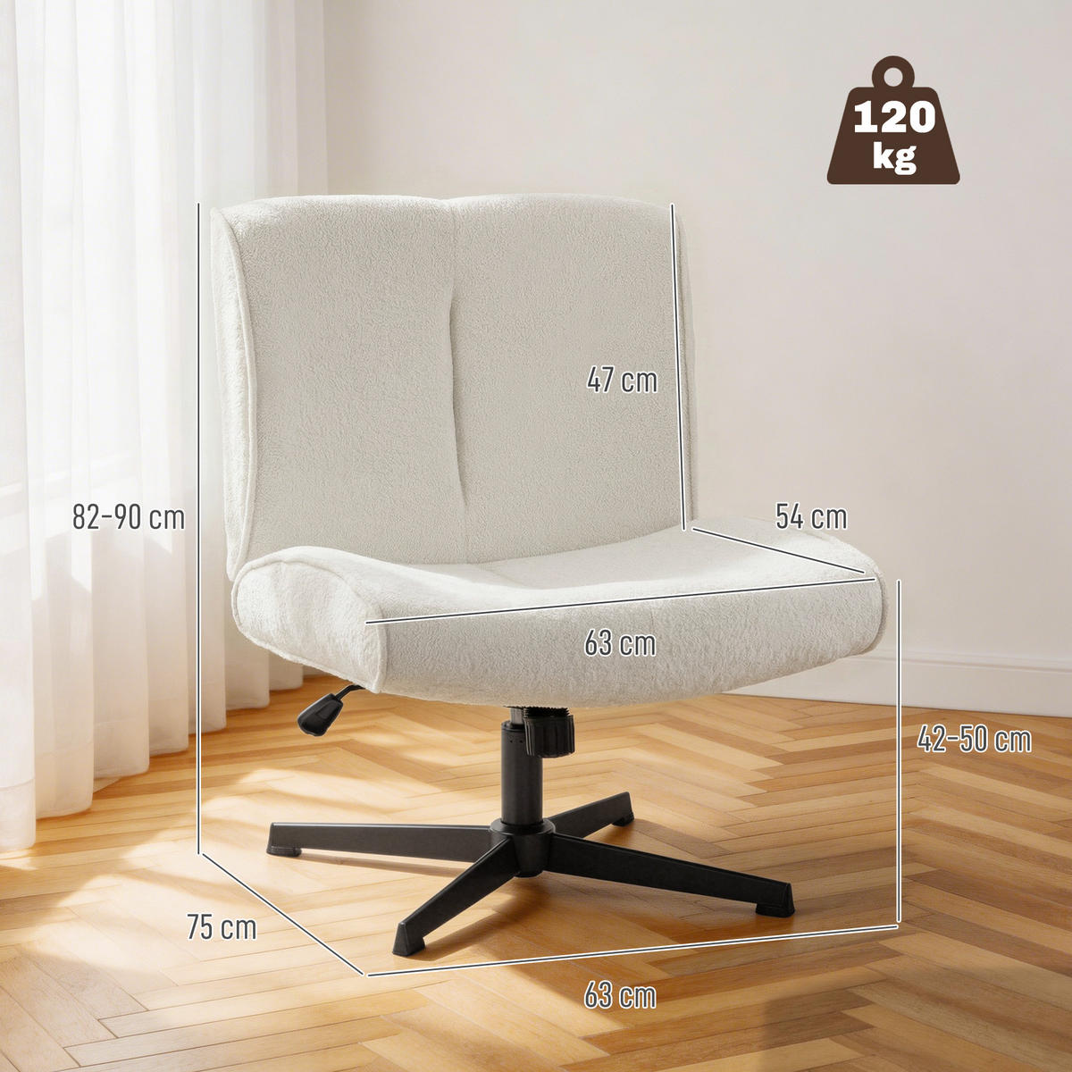 SESSEL Polyester Cremeweiß - Creme/Schwarz, Textil/Metall (63/90/75cm) - HOMCOM