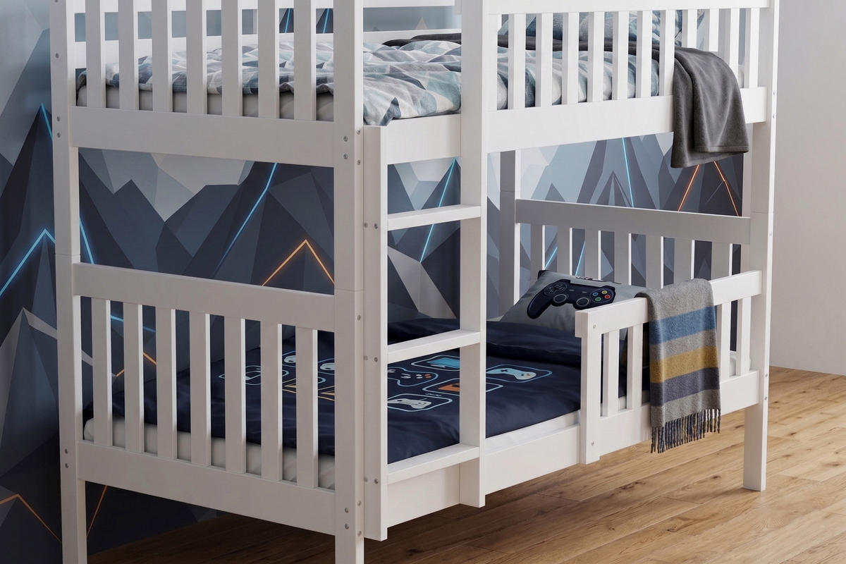 ETAGENBETT 90x200 in Weiß mit Lattenrost – Kinderbett mit Schublade & Rausfallschutz JAKOB - Weiß, Holz (90/200cm) - Interbeds