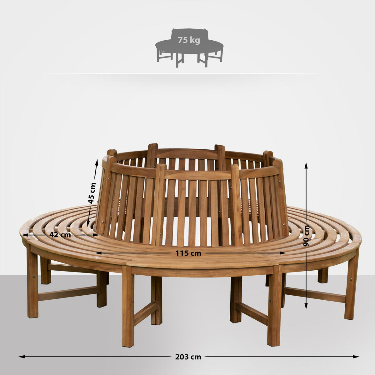 BAUMBANK Tinar Braun 203x203x90cm Kreisrunde Sitzbank - Braun, Holz (203/90/203cm) - DELUKE