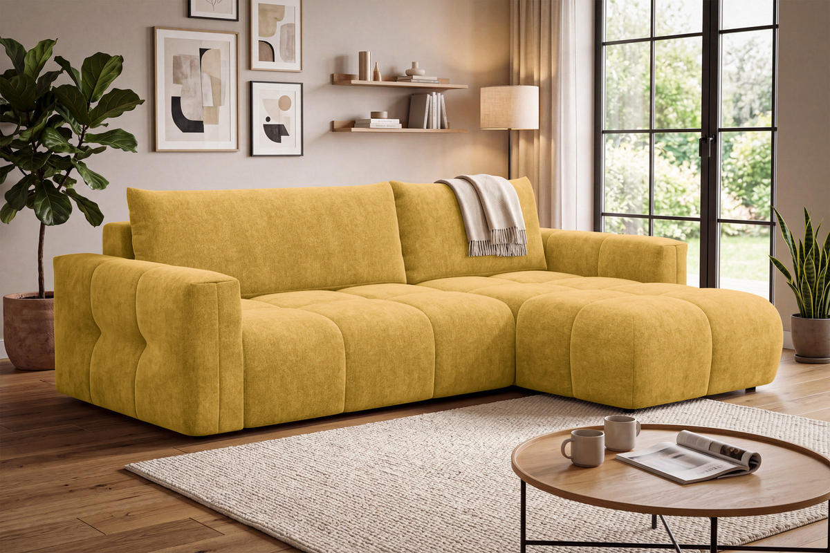 ECKSOFA VERONA 4-Sitzer rechts, Gelb - Gelb/Schwarz, Holz/Textil (266/173cm) - Courtois Laville