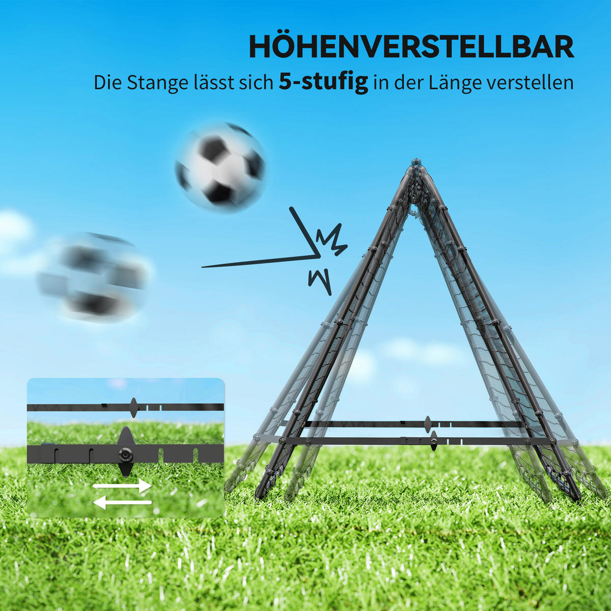 FUSSBALLTOR DE-10447 verstellbar, klappbar, 100x68-95 cm Schwarz - Schwarz, Metall (95/100cm) - ComfortXL