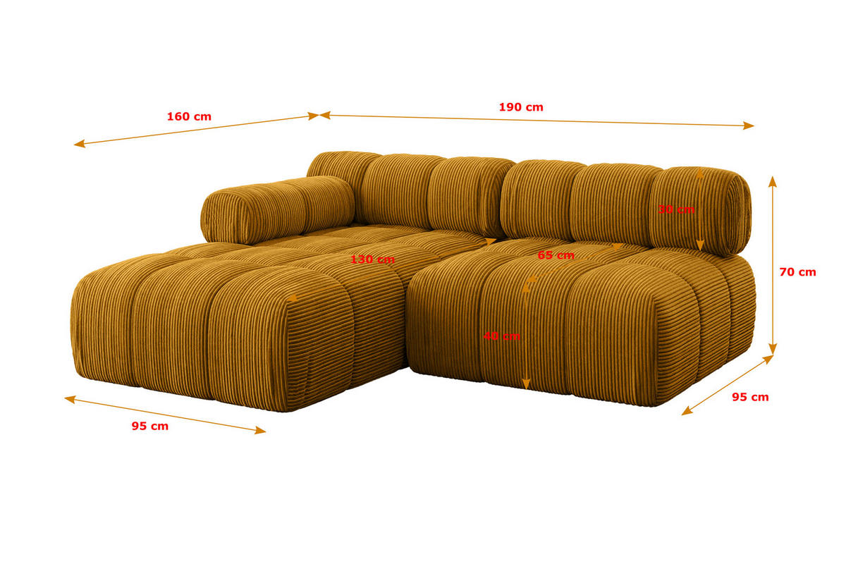 ECKSOFA modulares Sofa Razon-L1 - 190x160x70 cm Senfgelb Cord - Currygelb, Holzwerkstoff/Textil (190/160cm) - ALTDECOR