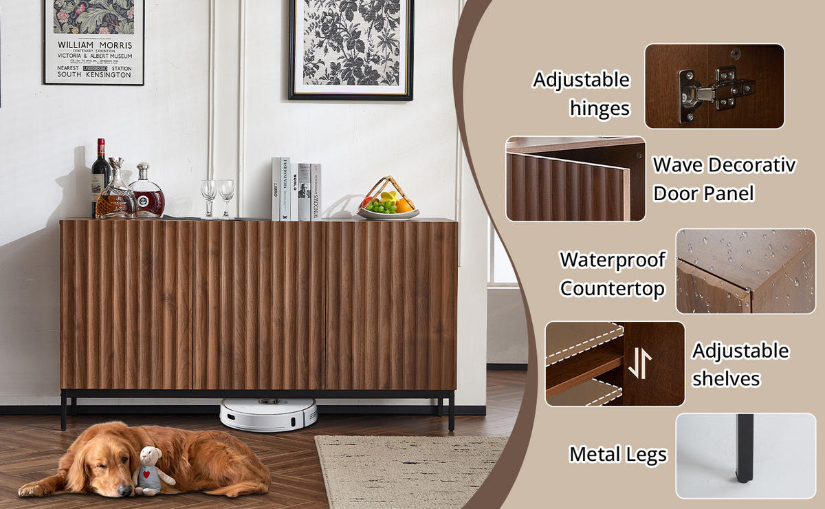 SIDEBOARD mit wellenförmigem 3D-Design, MDF/PB, 150/40/80 cm, Dunkelbraun - Dunkelbraun, Holzwerkstoff (150/80/40cm) - Redom