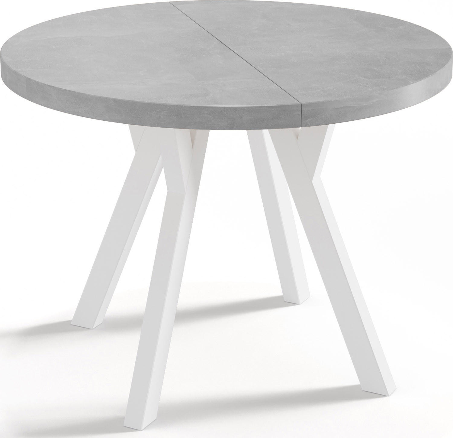 ESSTISCH Twixy runder ausziehbarer, Grauer Beton 100-150/100/76 cm - Hellgrau/Weiß, Holz/Holzwerkstoff (100/100/76cm) - WFL GROUP