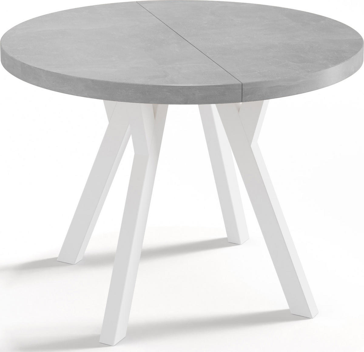 ESSTISCH Twixy runder ausziehbarer, Grauer Beton 100-200/100/76 cm - Hellgrau/Weiß, Holz/Holzwerkstoff (100/100/76cm) - WFL GROUP