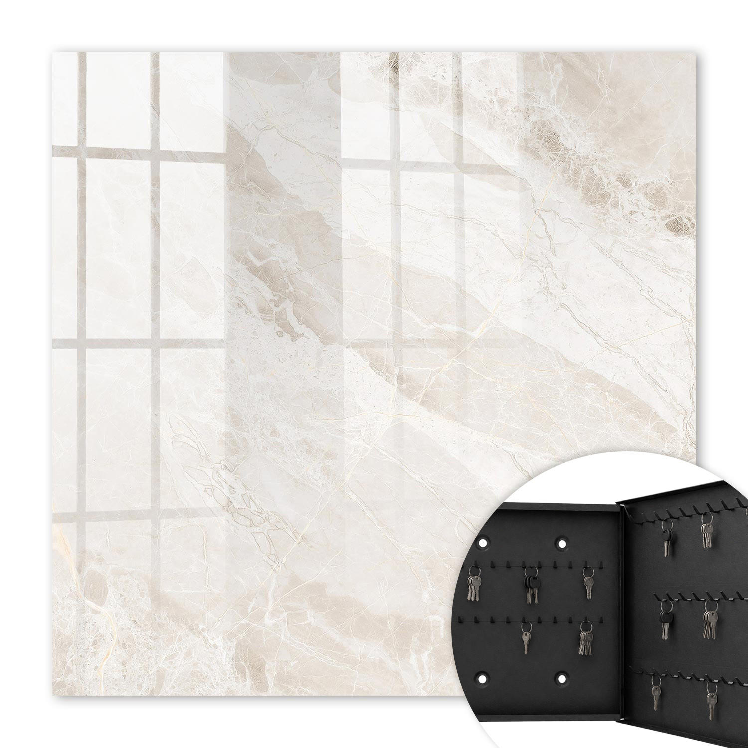 SCHLÜSSELBOX Schwarz 30x30 cm- Türöffnung nach rechts - Neutraler Marmor - Beige, Metall (30/30/5cm) - TULUP