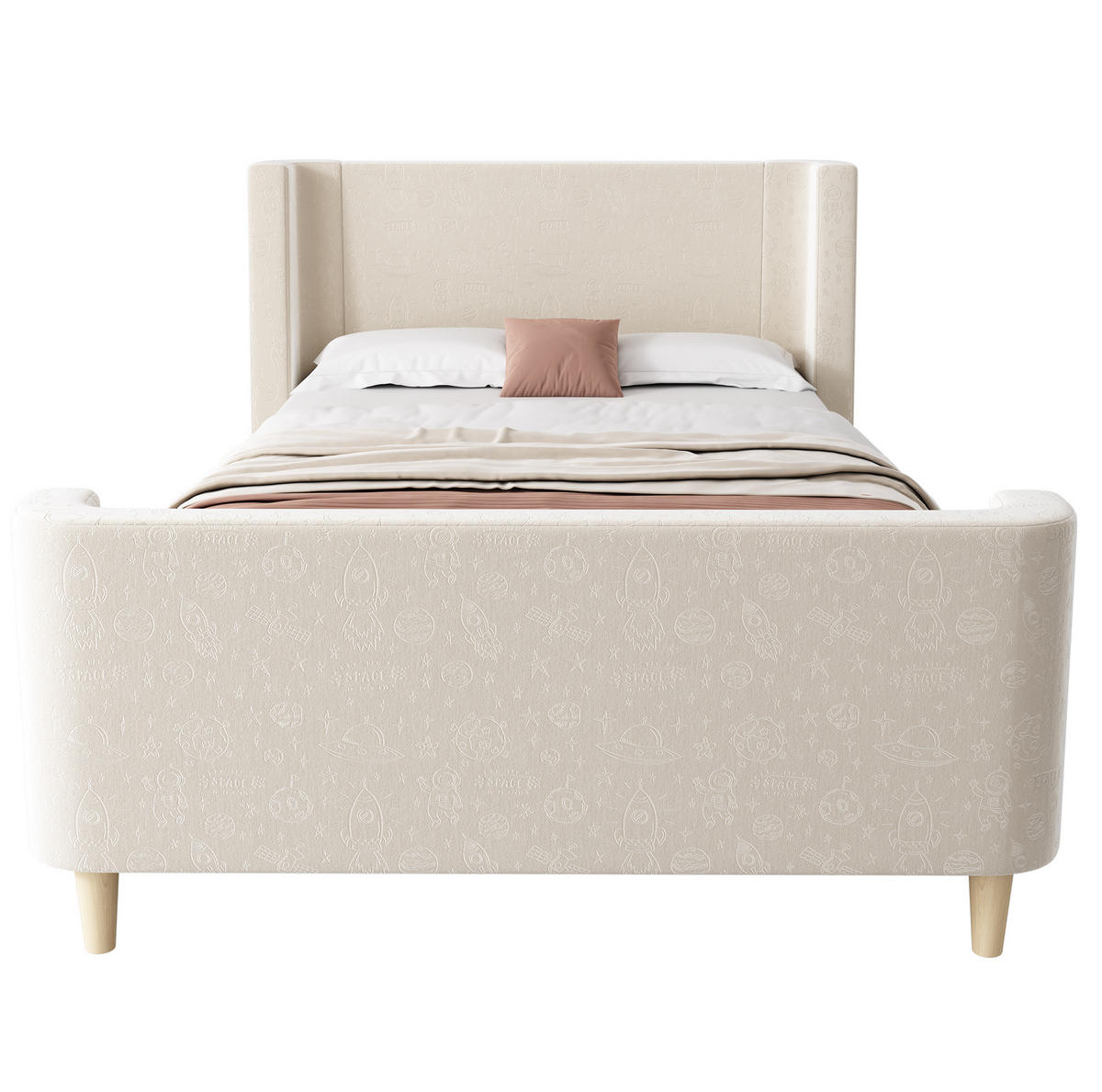 KINDERBETT 90/200 cm in Beige mit Samtbezug und Lattenrost - Beige, Textil (90/200cm) - BEAOK