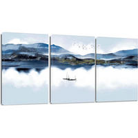 LEINWANDBILD 3-teiliges Set See und Boot 30 x 40 cm - Blau, Textil (40/0.5cm)