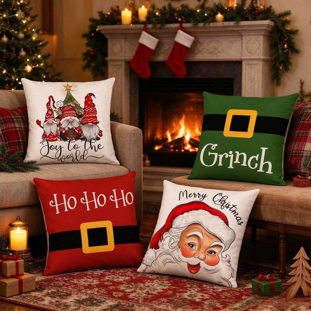 KISSENBEZUG – Weihnachtskissenbezug (Kissenfüllung nicht enthalten) – 45 x 45 cm – Multicolor(vier Stück) - Multicolor, Textil (45/45cm)