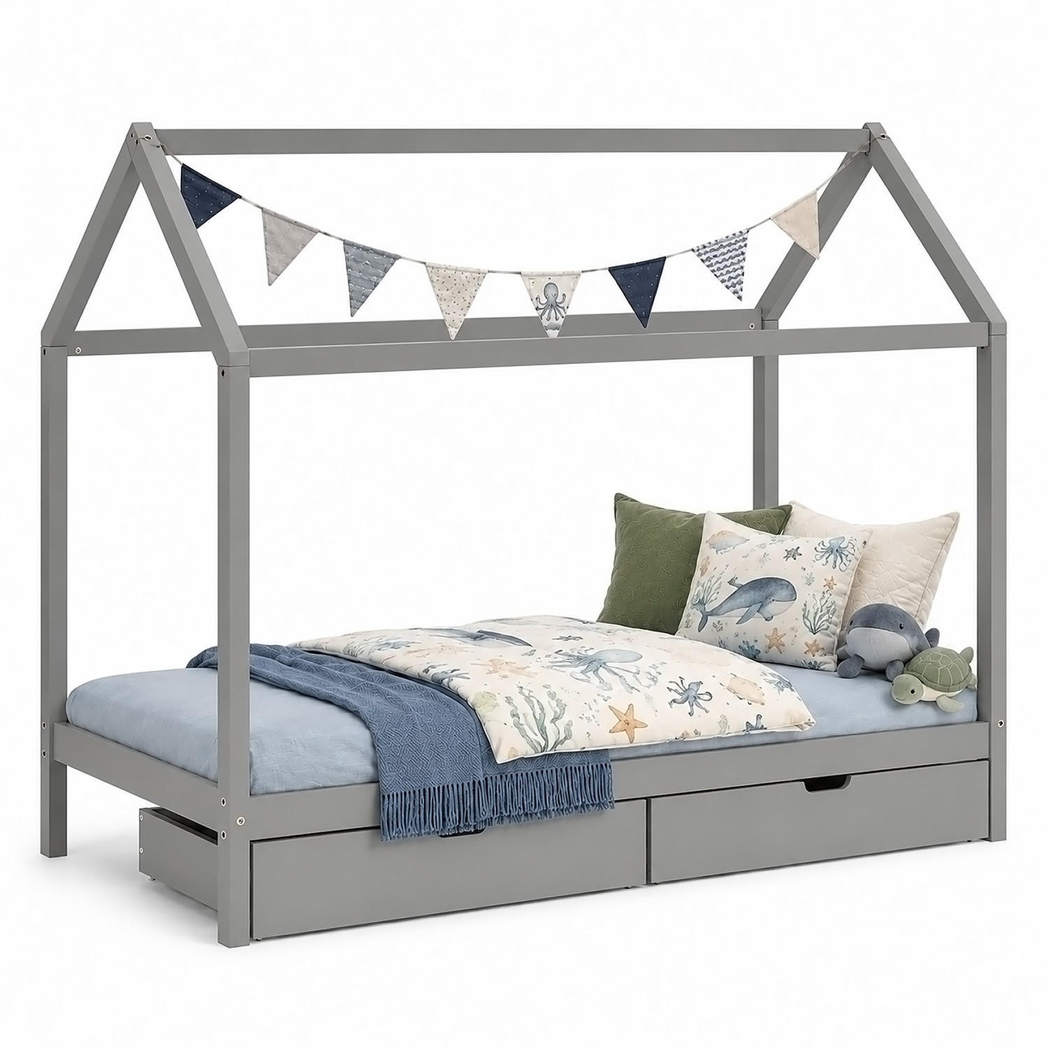 HAUSBETT mit Stauraum 90/200 cm Grau - Grau, Holz (206/160/98cm) - Homestyle4u