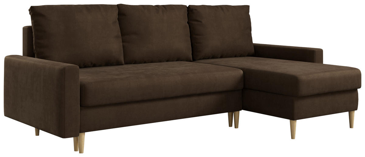 ECKSOFA Lang Velvet Braun - Braun, Holz/Textil (220/140cm) - MKS