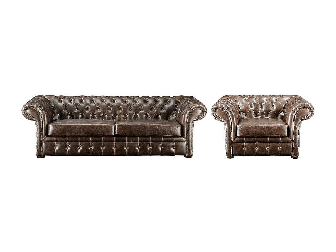 COUCHGARNITUR mit Sessel - 4 Personen - Leder - Schokoladenbraun CLOTAIRE - Braun, Leder (232/73/90cm) - Vente-Unique