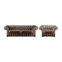 COUCHGARNITUR mit Sessel - 4 Personen - Leder - Schokoladenbraun CLOTAIRE - Braun, Leder (232/73/90cm) - Vente-Unique