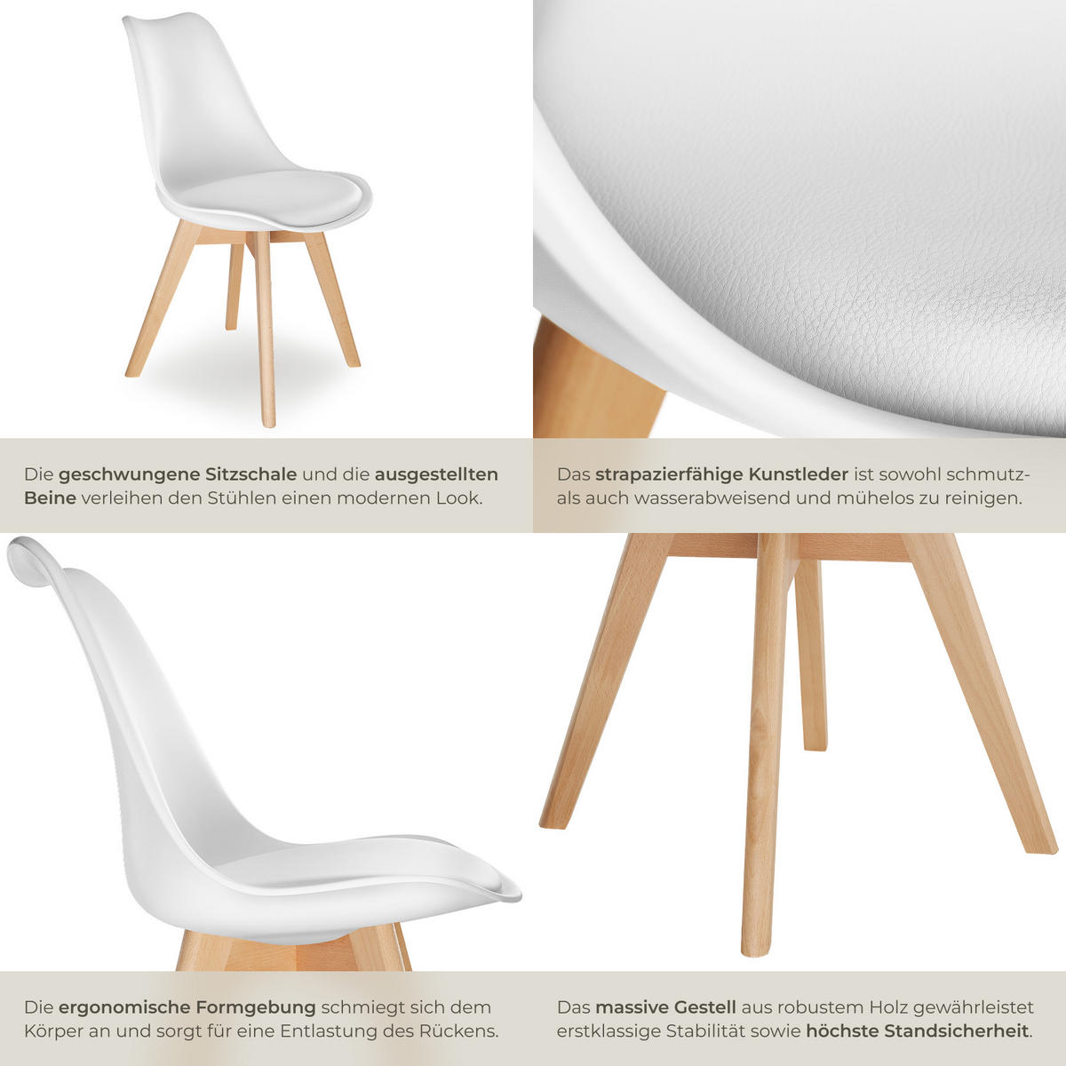 ESSZIMMERSTUHL 4er Set Frederikke,49 x 56 x 82,5 cm,weiß - Weiß, Textil (49/82/53cm) - tectake