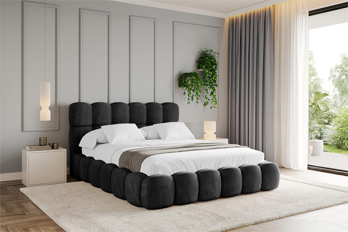 POLSTERBETT mit Bettkasten und Lattenrost, Bett mit Matratze H3/H4 - LEYA 120x200 Schwarz - Schwarz, Holzwerkstoff/Textil (120/200cm) - ALTDECOR