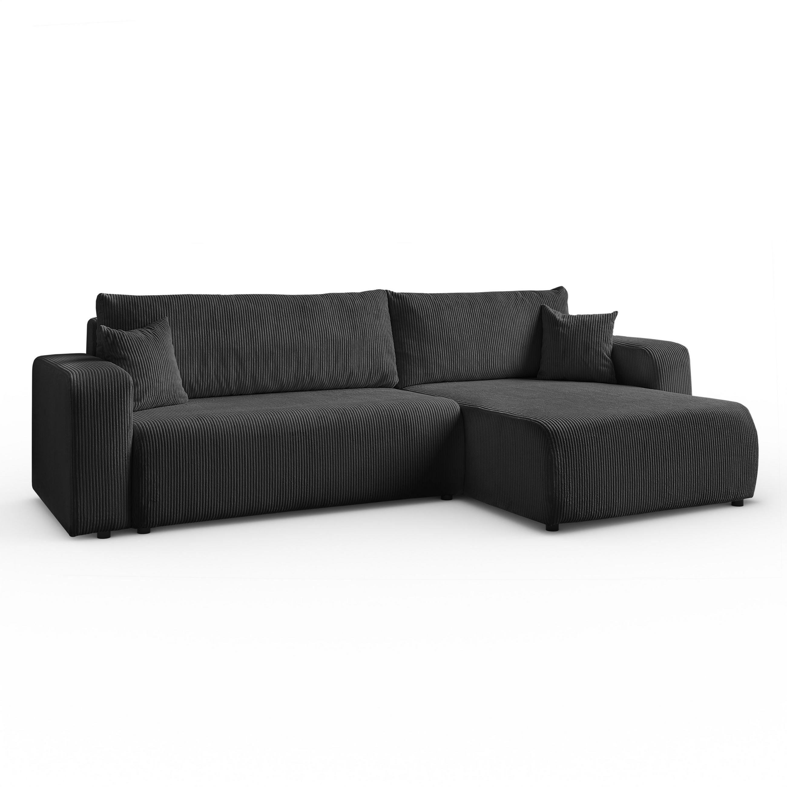 ECKSOFA Sofia in L-Form 277 x 143 cm Schlaffunktion Bettkasten Couch Cord universale Seite, graphit - Grau, Kunststoff (143/83/277cm) - Margaret Hadas24