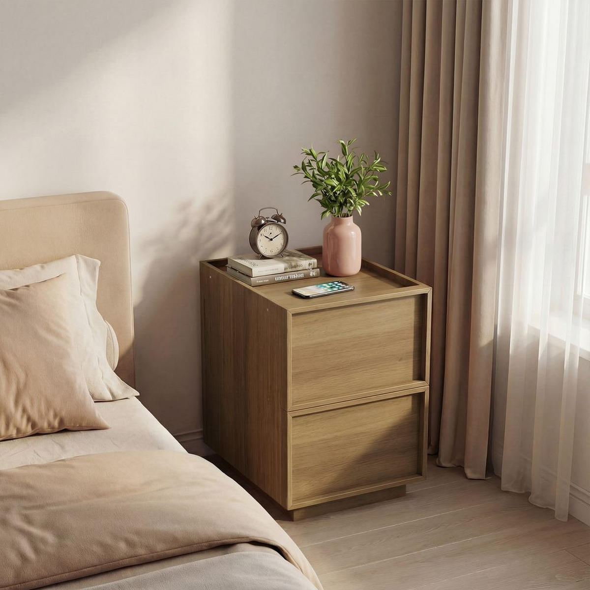 NACHTISCH EICHE 38X48X50, GRIFFLOS, MID-CENTURY - Eichefarben, Holzwerkstoff (48/50/38cm)