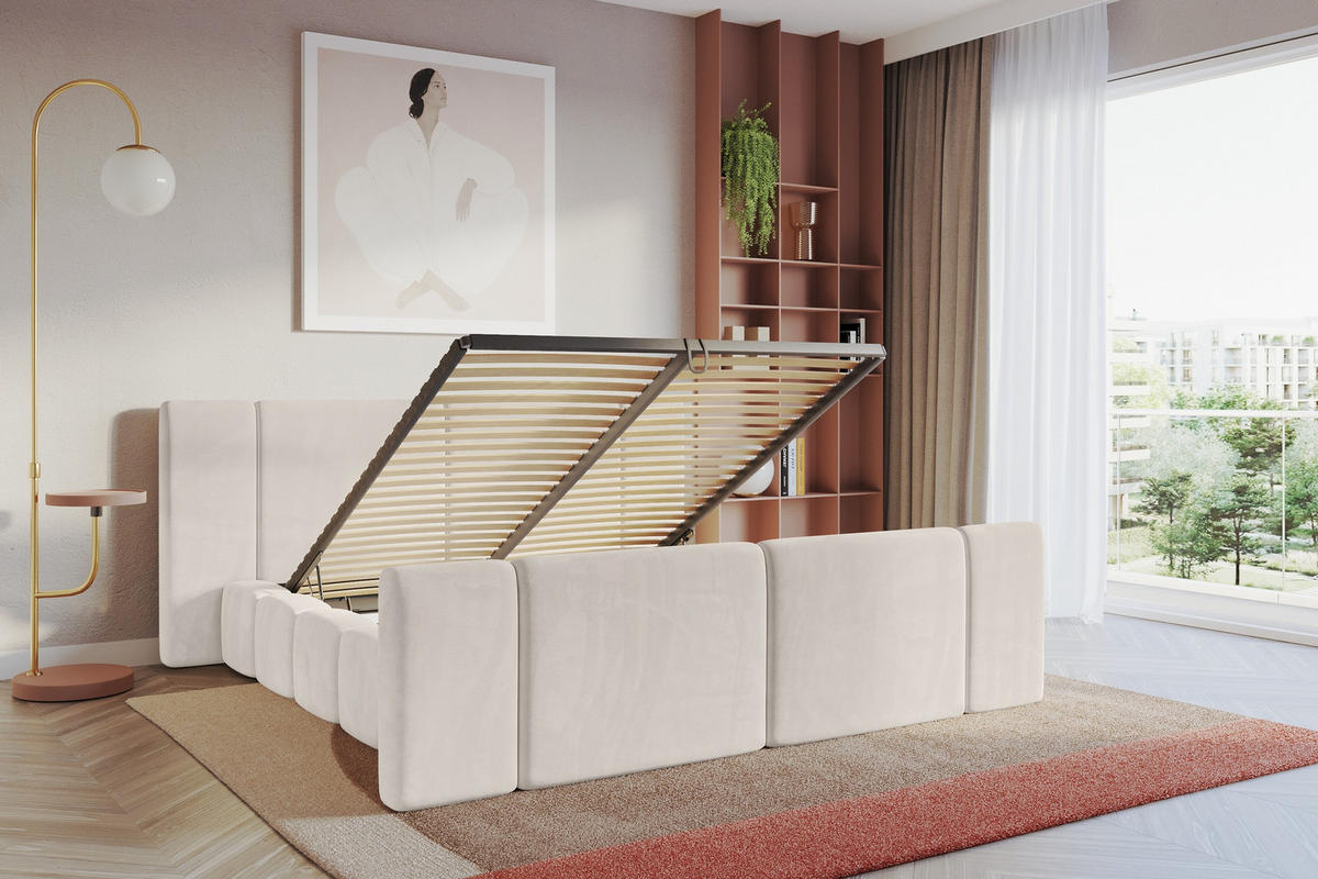 POLSTERBETT mit Bettkasten, Fußteil und Lattenrost, Boxbett ohne Matratze - NILO-Z 180x200 Beige - Ecru, Holzwerkstoff/Textil (180/200cm) - ALTDECOR