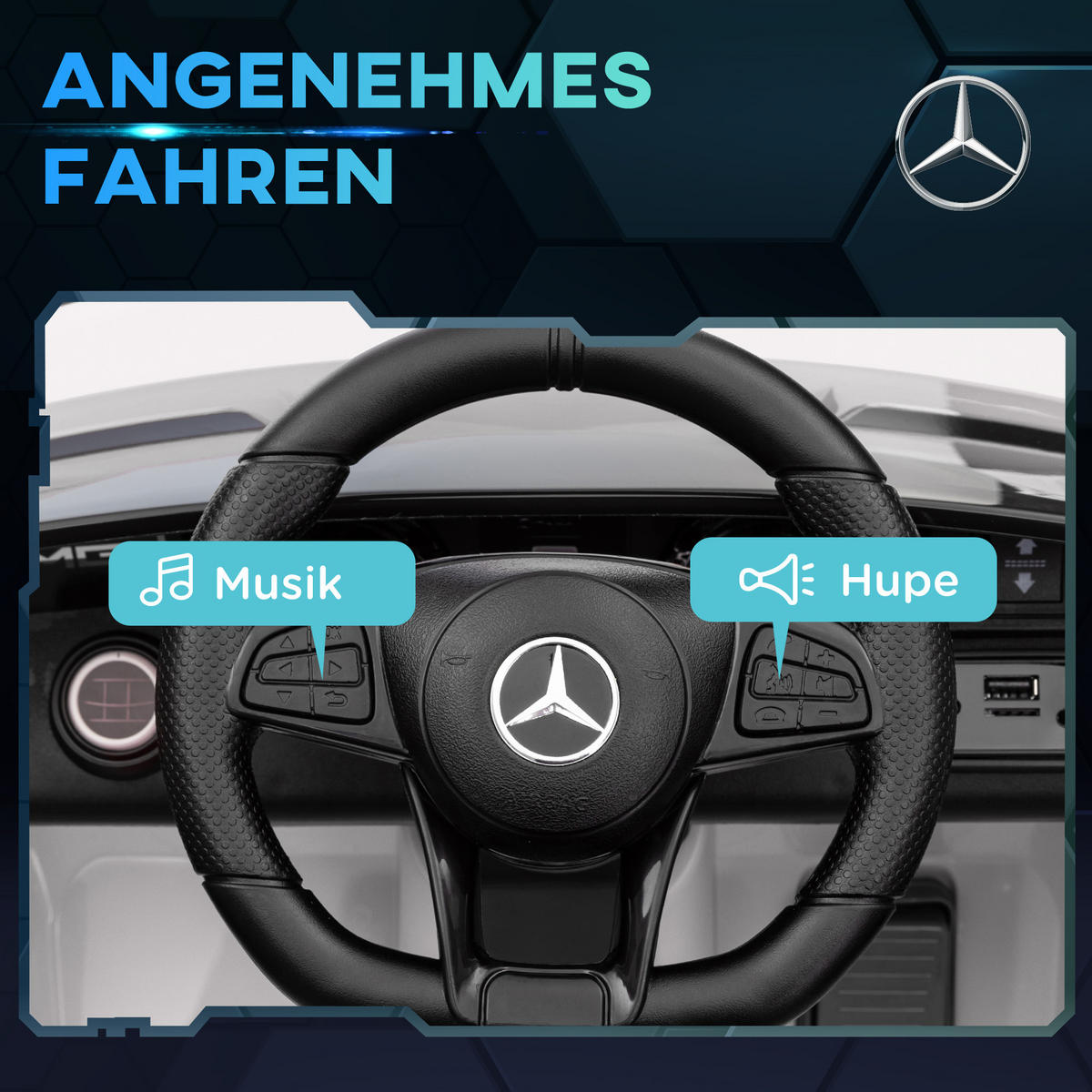 ELEKTRO-KINDERAUTO, Mercedes, 3-5 km/h, Fernbedienung, Licht & Musik, Weiß - Weiß, Kunststoff/Metall (108/67/46cm) - AIYAPLAY