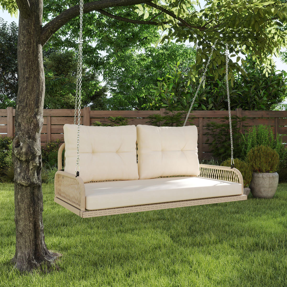 HOLLYWOODSCHAUKELL DE-06728 2-Sitzer, mit Kissen Beige - Beige, Kunststoff/Metall (115/44/66cm) - ComfortXL