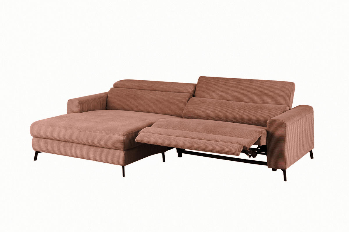 ECKSOFA LAISKA Braun Cord Relaxfunktion - Dunkelbraun/Schwarz, Textil/Metall (282/177cm) - KAWOLA