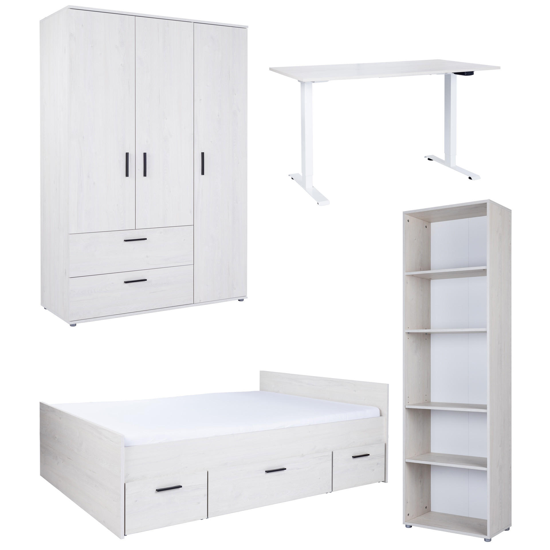 JUGENDZIMMER Set 4-tlg. Mathea - Eichefarben/Schwarz, Holzwerkstoff/Kunststoff (1/1/1cm) - arthur berndt
