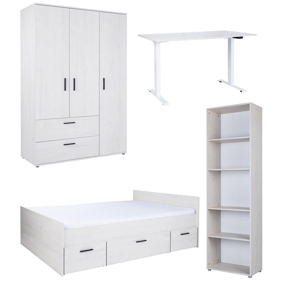 JUGENDZIMMER Set 4-tlg. Mathea - Eichefarben/Schwarz, Holzwerkstoff/Kunststoff (1/1/1cm) - arthur berndt