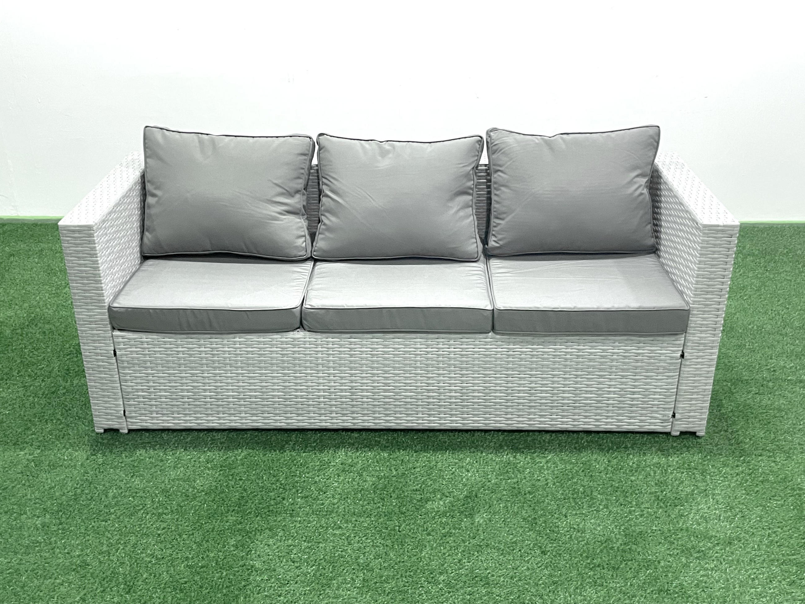 GARTENMÖBEL-SET mit Kissen Polyrattan Hellgrau-Mix 5-Sitzer - Hellgrau/Grau, Glas/Kunststoff - Fimous