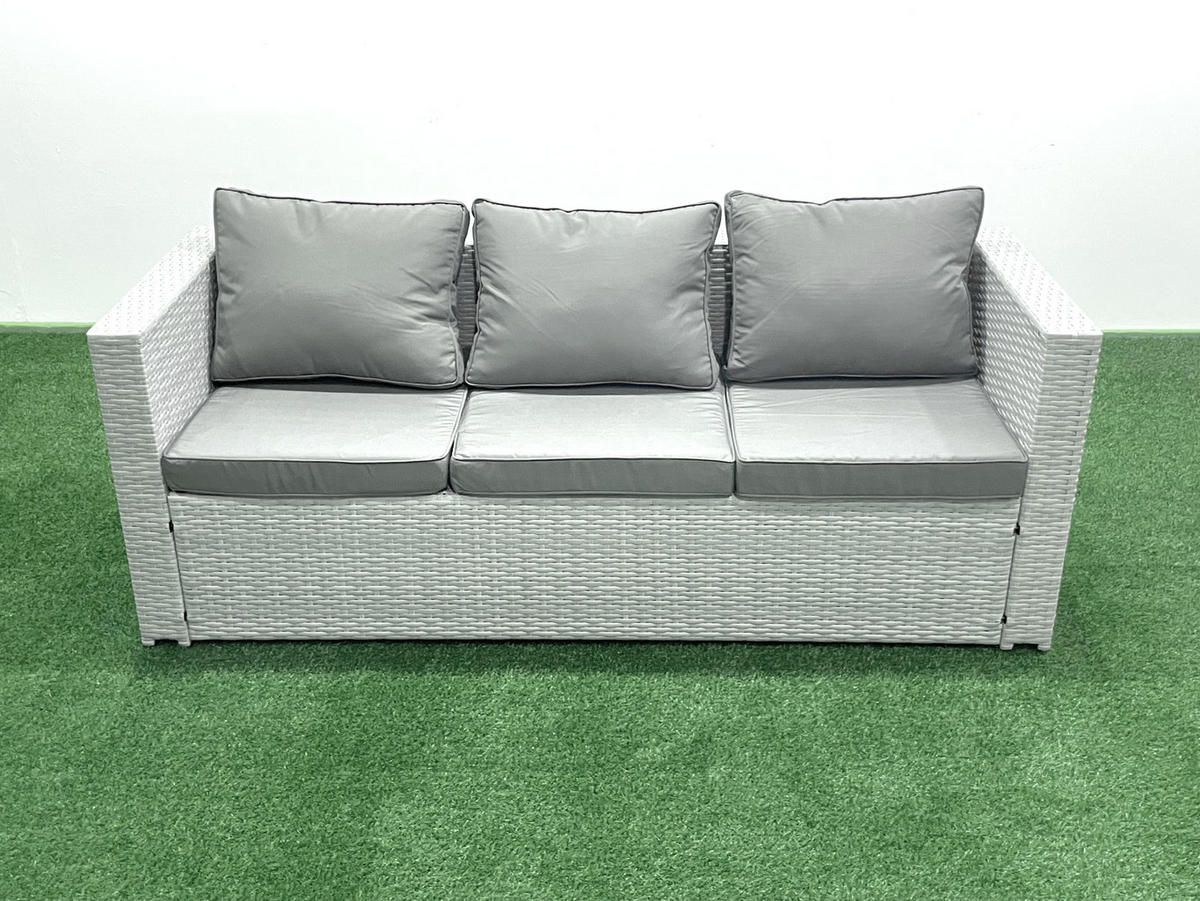 GARTENMÖBEL-SET mit Kissen Polyrattan Hellgrau-Mix 9-Sitzer - Hellgrau/Grau, Glas/Kunststoff - Fimous