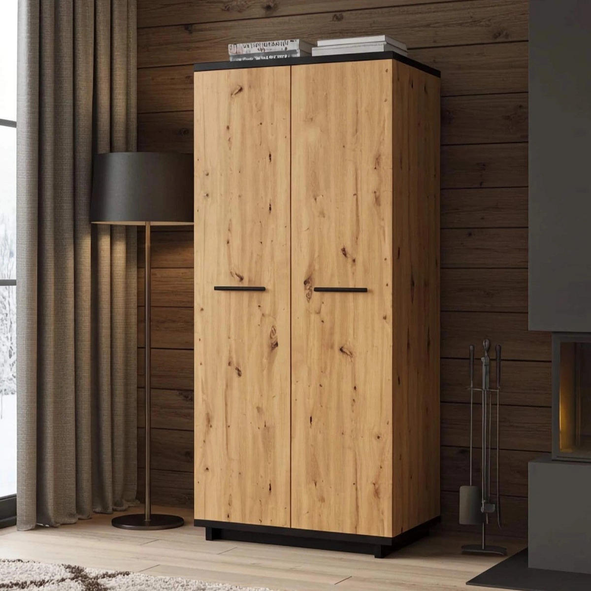 KLEIDERSCHRANK Zonda 90/215/60 2-türig - Schwarz/Eiche Artisan, Holzwerkstoff/Kunststoff (90/215/60cm) - Ravio