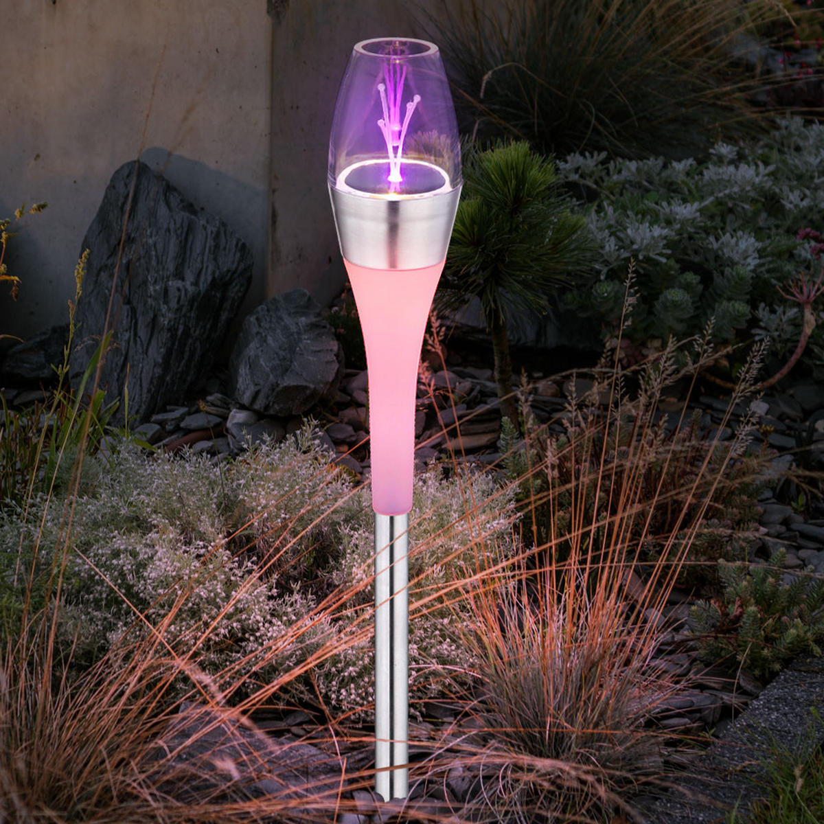 LED AUSSENLEUCHTE Solar Edelstahl Silber 3er Set - Silberfarben, Metall (6.7/6.7/55cm) - Globo Lighting