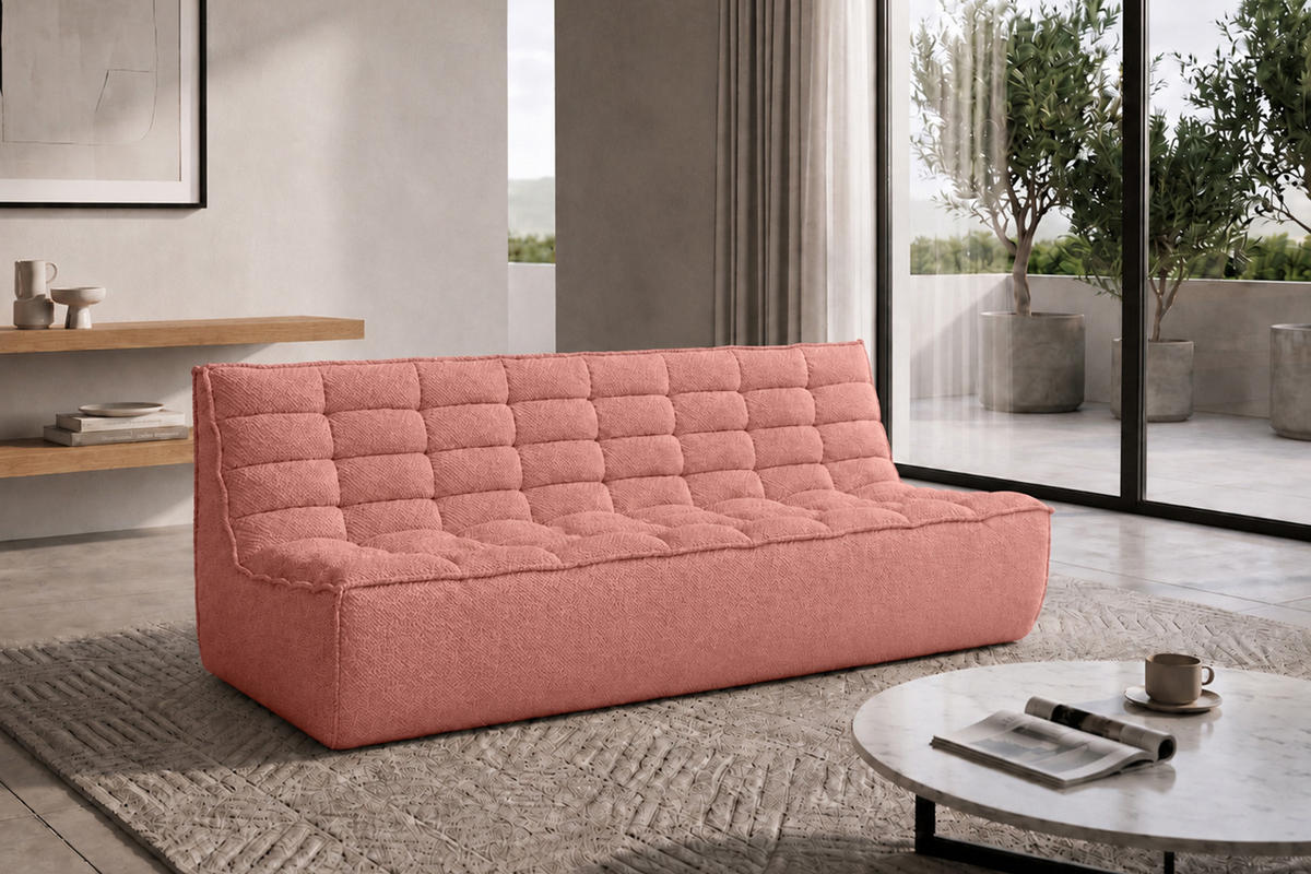 POHOVKA 3místná modulární, plyšová tkanina Pop, Růžová, LAZY - růžová, dřevo (200/76/93cm) - Kaiser Möbel