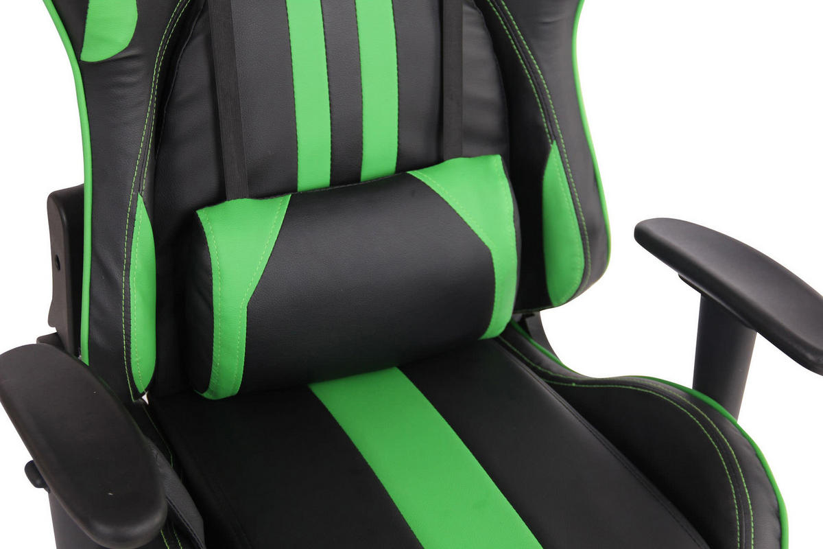 GAMINGSTUHL Lederlook schwarz/grün - Schwarz/Grün, Textil/Metall (67/128/51cm) - CLP