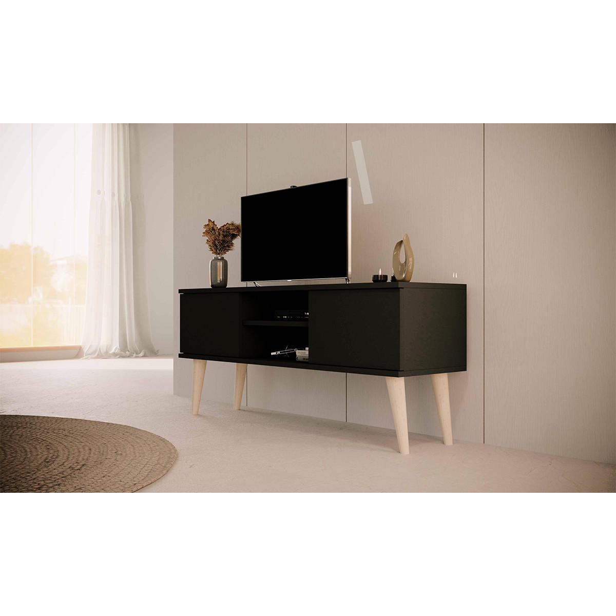 TV-MÖBEL Toronto Schwarz - Schwarz, Holzwerkstoff (55/35/120cm) - Petits-meubles