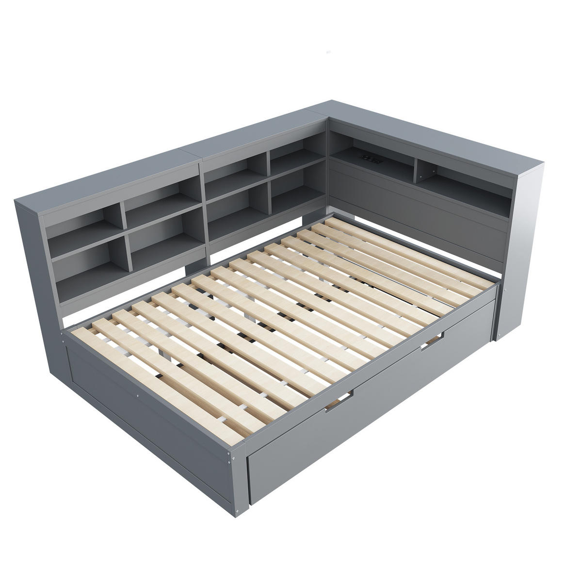 BETT 140/200 cm aus Holz mit Ausziehbett, Stauraum und USB-Anschluss - Grau, Holz (140/200cm) - Flora Grace