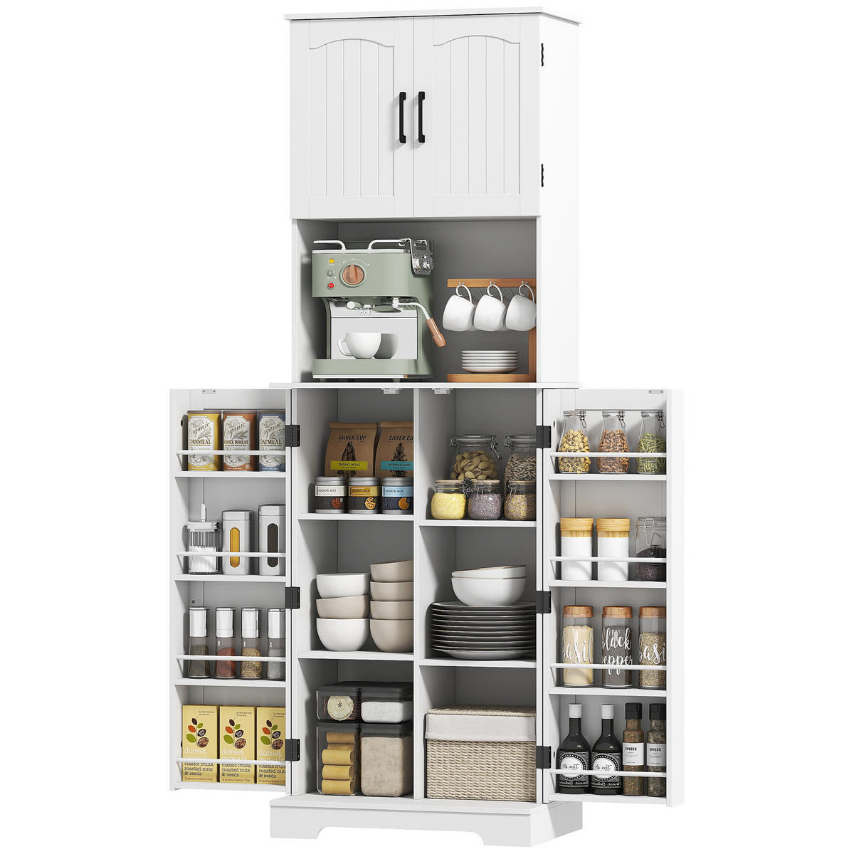 MIKROWELLENROLLWAGEN DE-11254 2 Türen mit Kabeldurchlass Holzoptik - Weiß, Holzwerkstoff (40/181.5/60cm) - ComfortXL