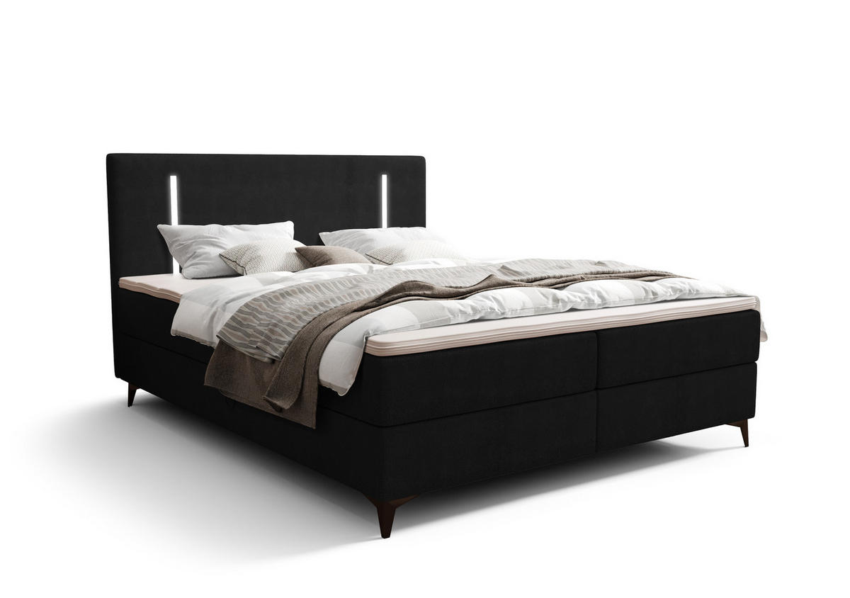 BOXBETT ONO mit Matratze H3, Bonell und Topper 140x200 CURIO 99 - Schwarz, Textil (140/200cm) - Bedante