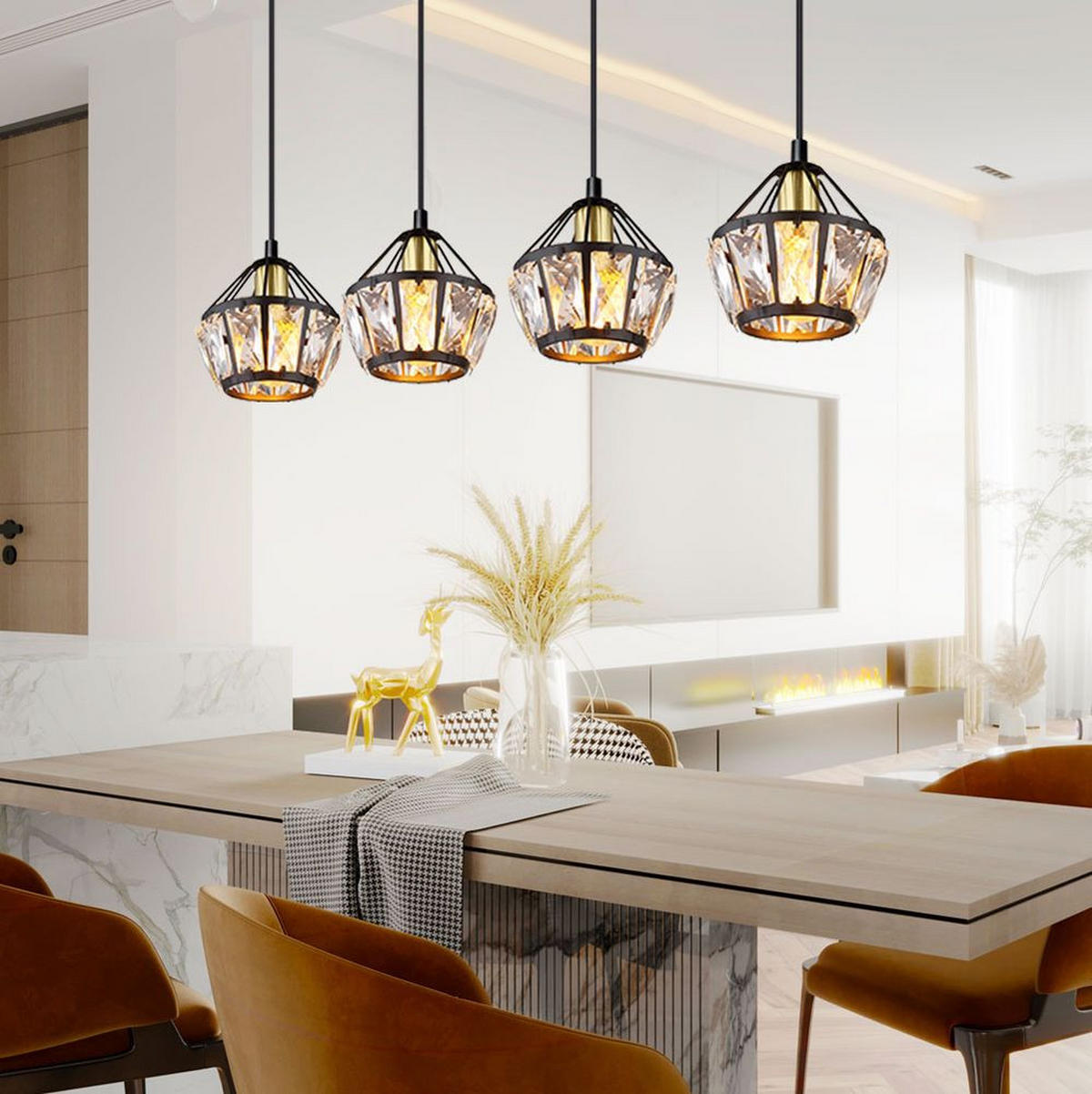 LED HÄNGELEUCHTE Metall Schwarz-matt 4-Flammig - Schwarz, Glas (73/12.5/150cm) - Globo Lighting