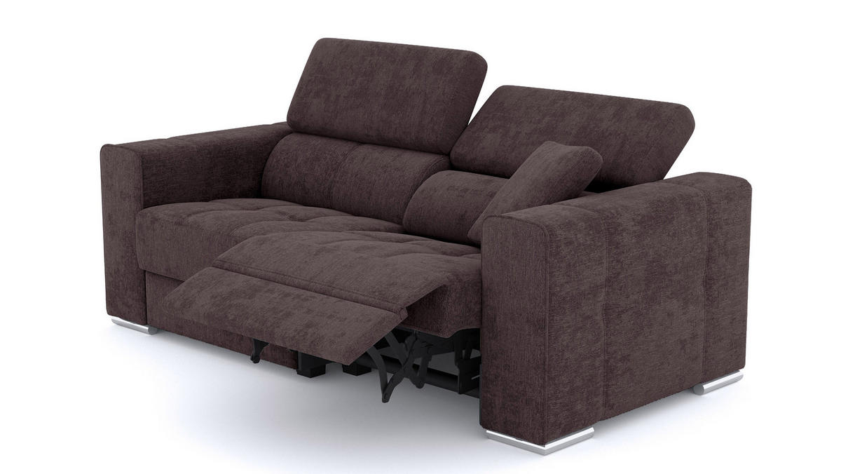 SOFA QUARTZ 3-Sitzer mit 1 Relaxfunktion, dunkelbraun - Dunkelbraun/Silberfarben, Holzwerkstoff/Textil (204/80/102cm) - Courtois Laville