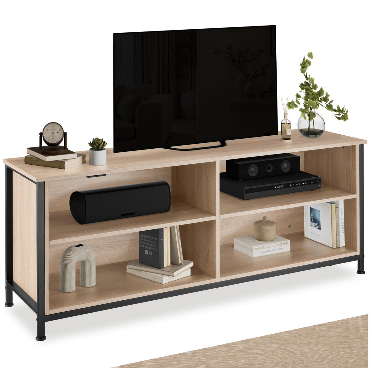 TV-ELEMENT Navan,147 x 41 x 60,5 cm,Industrial Holz hell, Eiche Sonoma - Naturfarben, Holzwerkstoff (41/60.5/147cm) - tectake