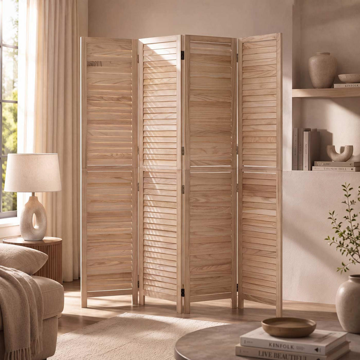 PARAVENT C30B Beige - Beige, Holz (161/180/2cm) - MCW