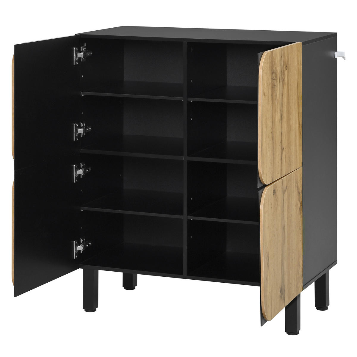 SCHUHSCHRANK mit Stauraum Soft-Close Türen Ablagefläche Schwarz Natur 80/80/35 cm - Schwarz/Naturfarben, Holzwerkstoff/Metall (80/95/38.5cm) - EVRYAE
