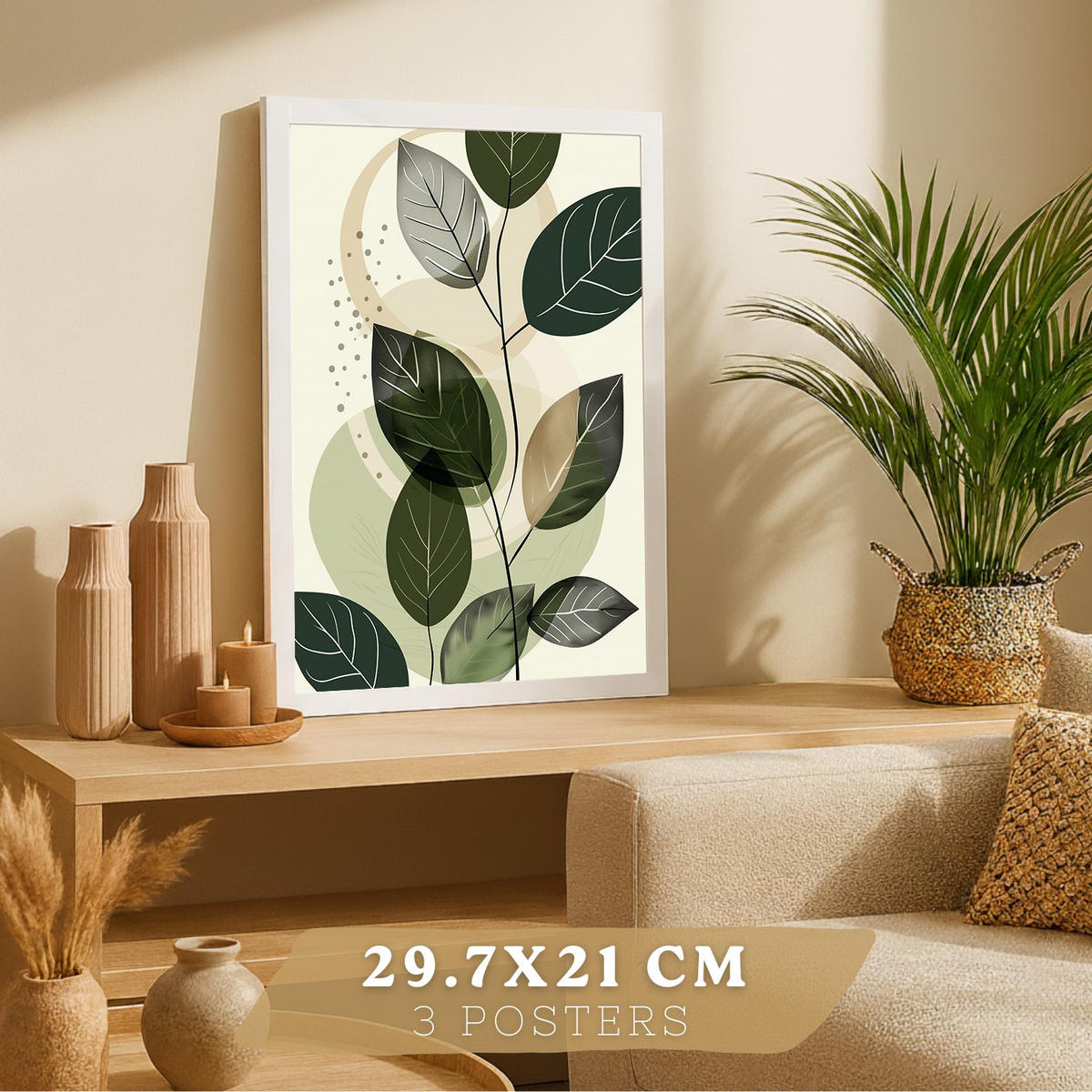 PLAKAT Sada 3 Green Botanica A4 Bílý rám - bílá, papír (29.7/1/21cm) - Nacnic